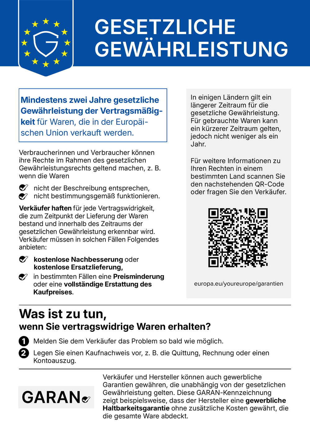 Gesetzliche Gewährleistung – harmonisierte EU-Mitteilung